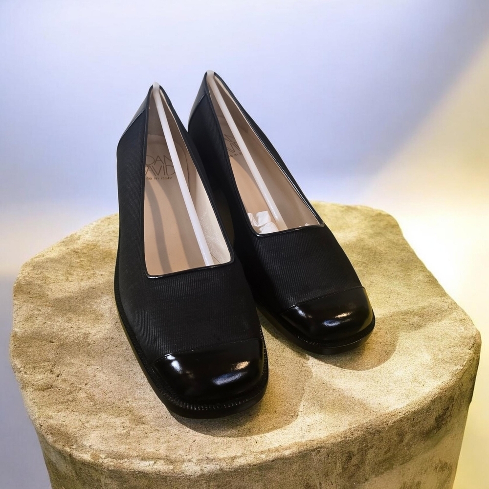 Joan & David Black Square-Toe Low Block Heel Pumps